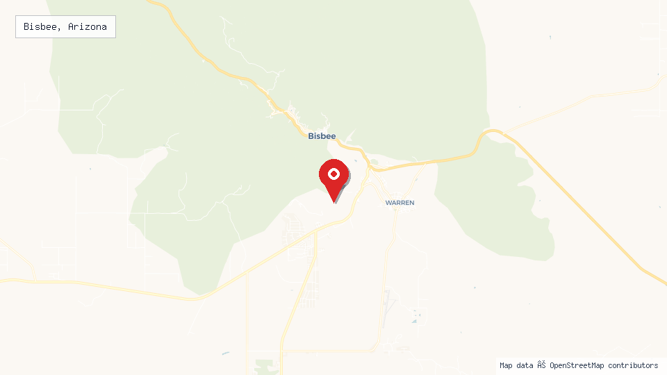 Street map of Bisbee, Arizona with location pin