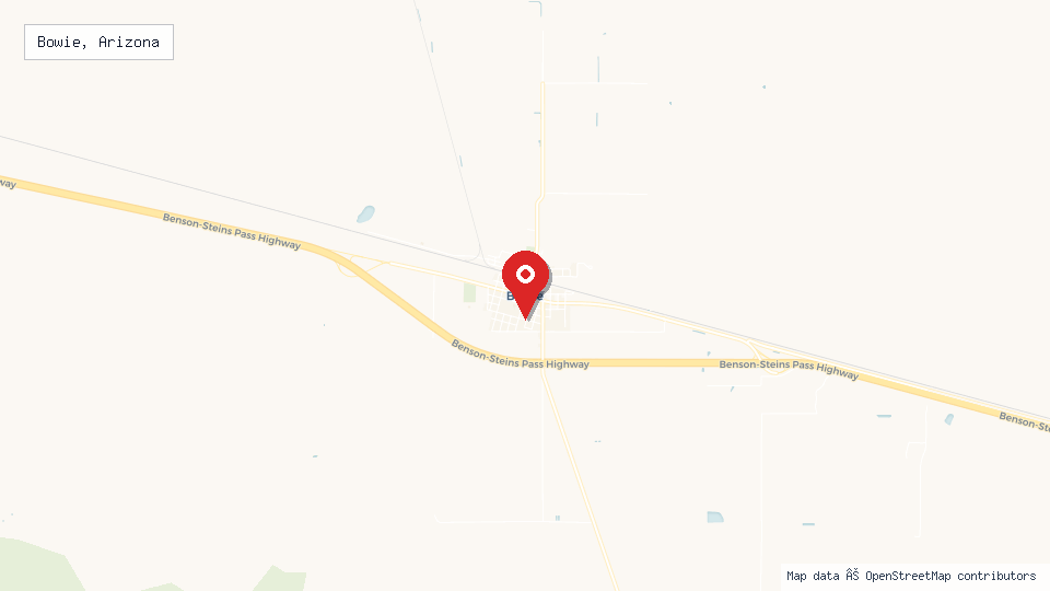 Street map of Bowie, Arizona with location pin
