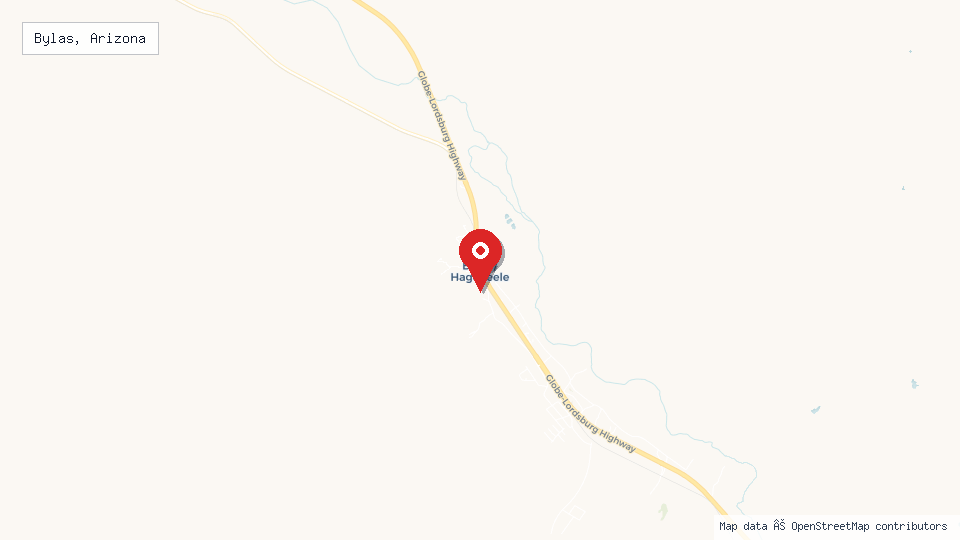 Street map of Bylas, Arizona with location pin