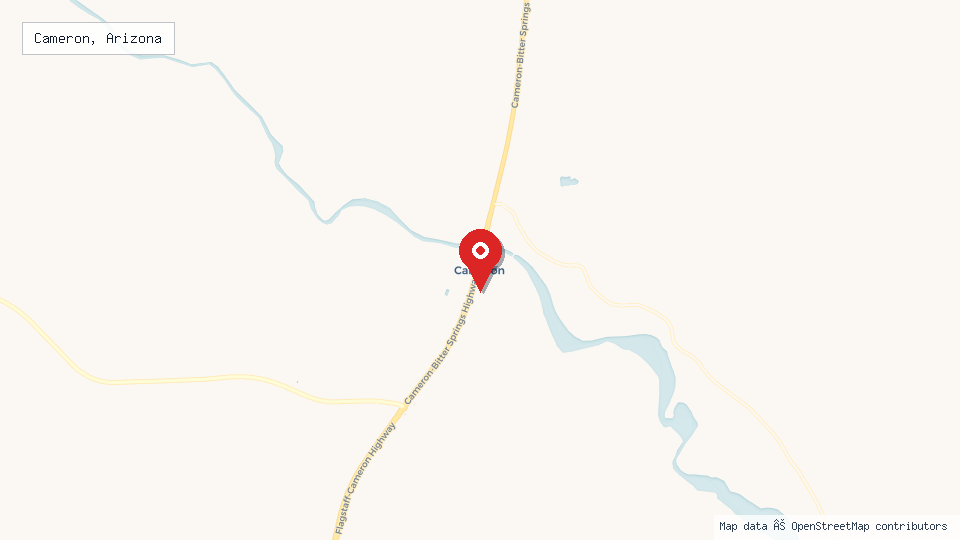 Street map of Cameron, Arizona with location pin