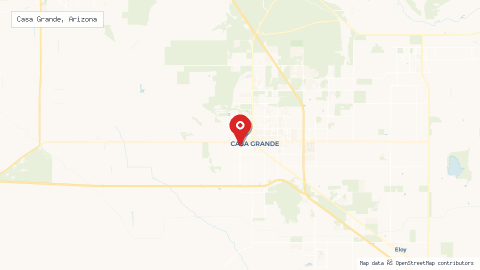 Street map of Casa Grande, Arizona with location pin