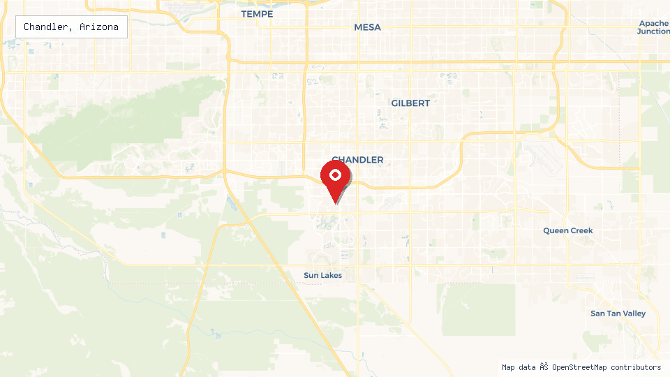 Street map of Chandler, Arizona with location pin