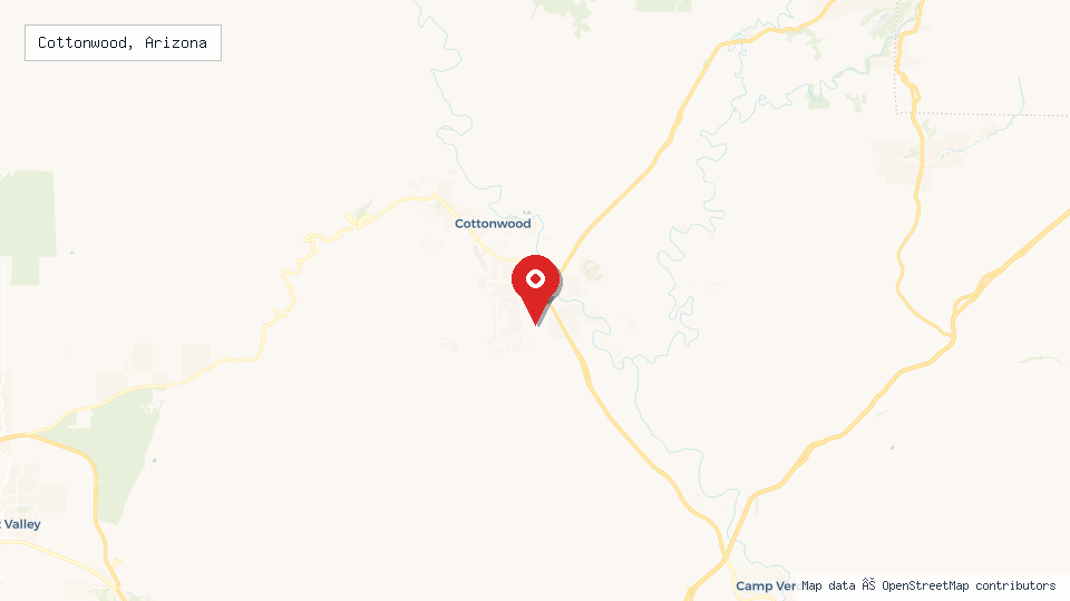 Street map of Cottonwood, Arizona with location pin