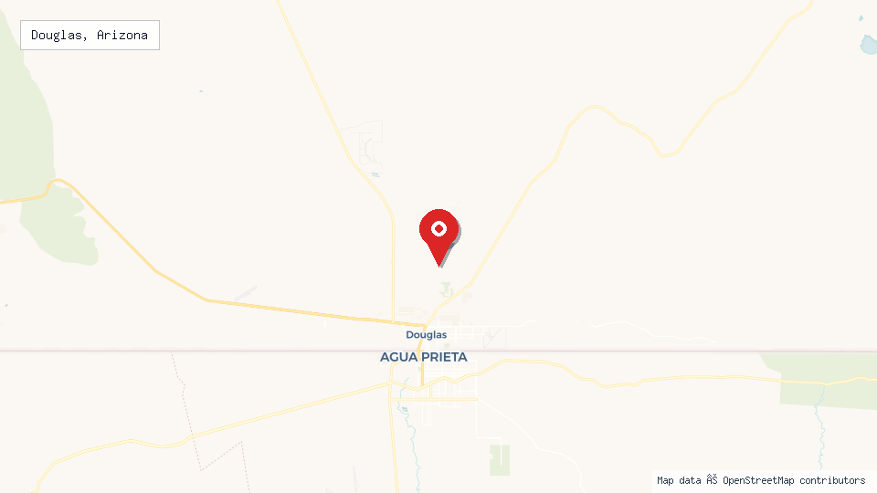 Street map of Douglas, Arizona with location pin