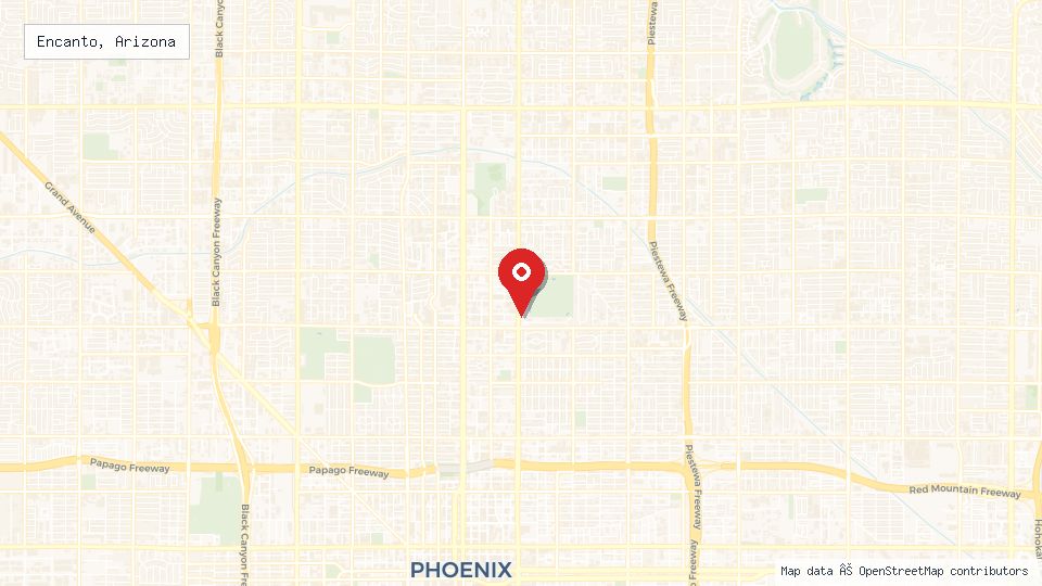 Street map of Encanto, Arizona with location pin