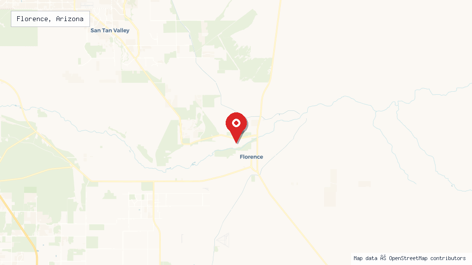Street map of Florence, Arizona with location pin