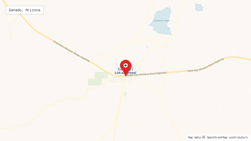 Street map of Ganado, Arizona with location pin
