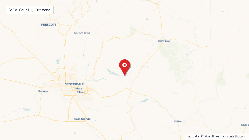 Street map of Gila County, Arizona with location pin