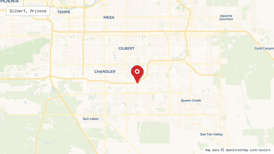 Street map of Gilbert, Arizona with location pin