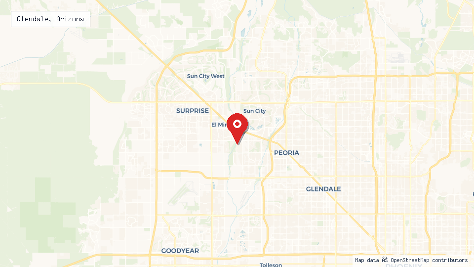 Street map of Glendale, Arizona with location pin