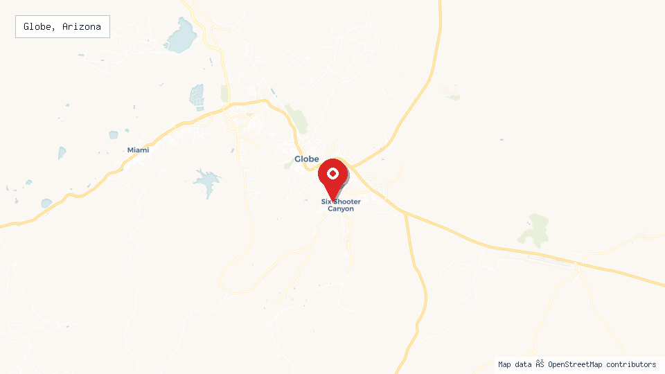 Street map of Globe, Arizona with location pin