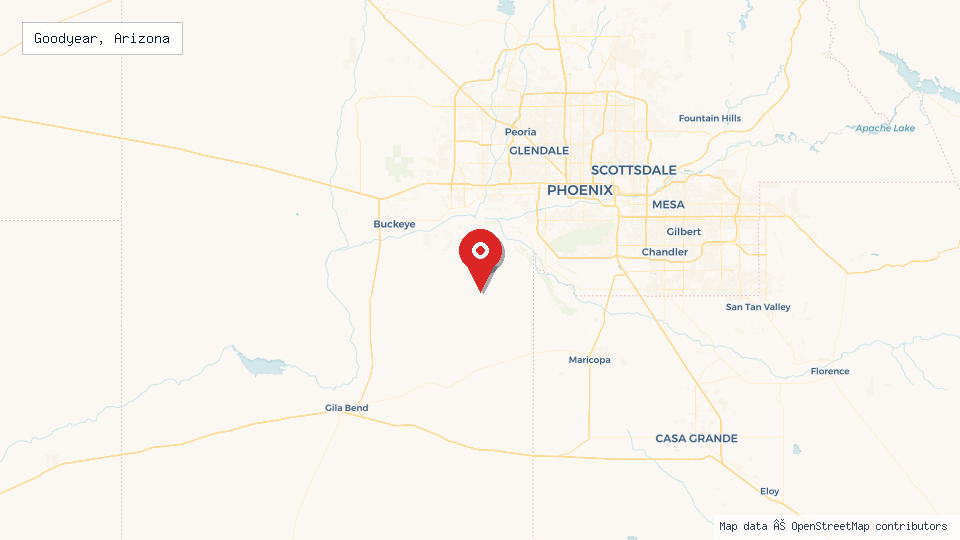 Street map of Goodyear, Arizona with location pin