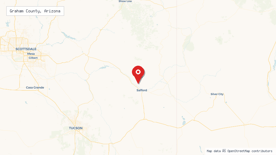 Street map of Graham County, Arizona with location pin