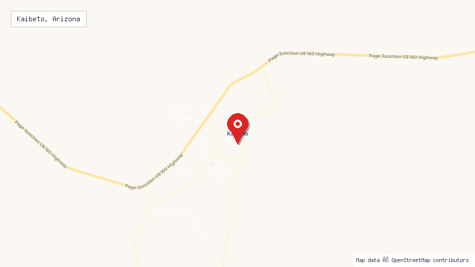 Street map of Kaibeto, Arizona with location pin