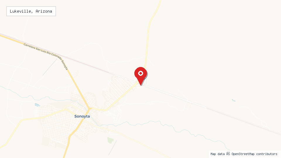 Street map of Lukeville, Arizona with location pin