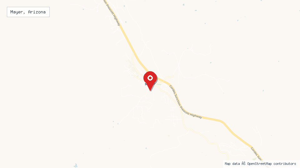 Street map of Mayer, Arizona with location pin