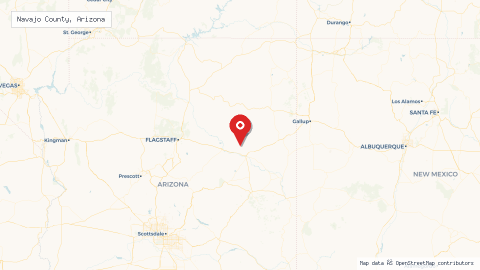 Street map of Navajo County, Arizona with location pin
