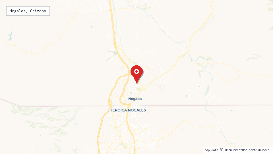 Street map of Nogales, Arizona with location pin