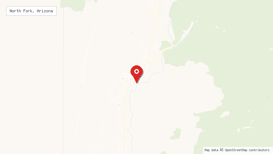 Street map of North Fork, Arizona with location pin