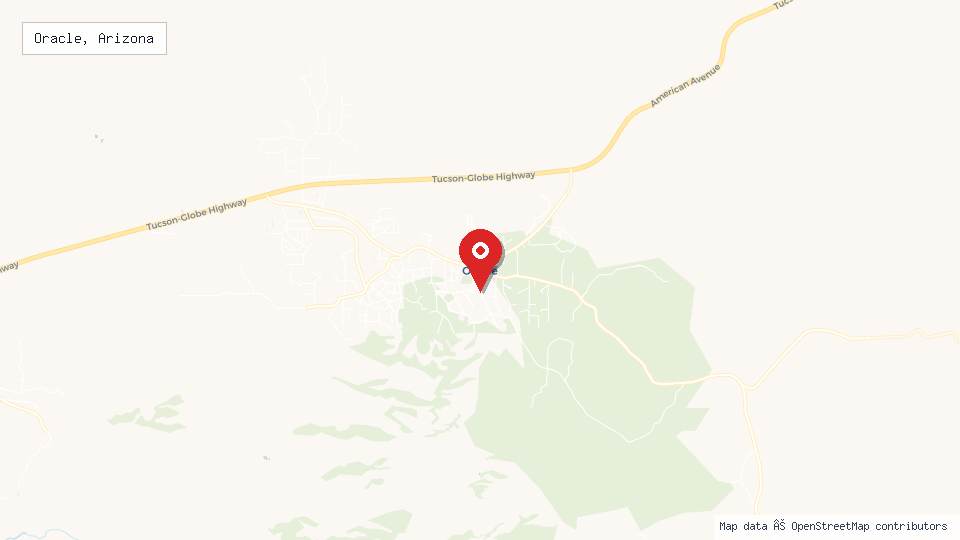 Street map of Oracle, Arizona with location pin