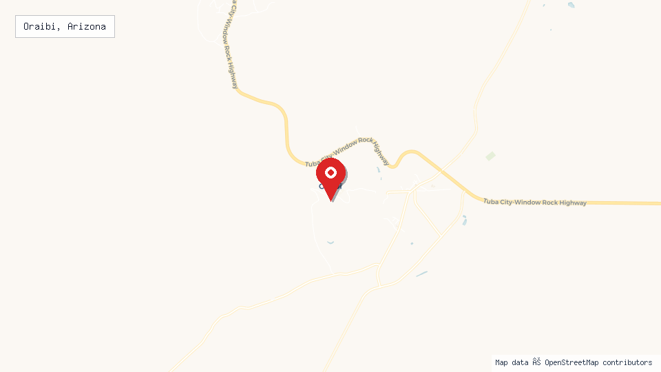 Street map of Oraibi, Arizona with location pin