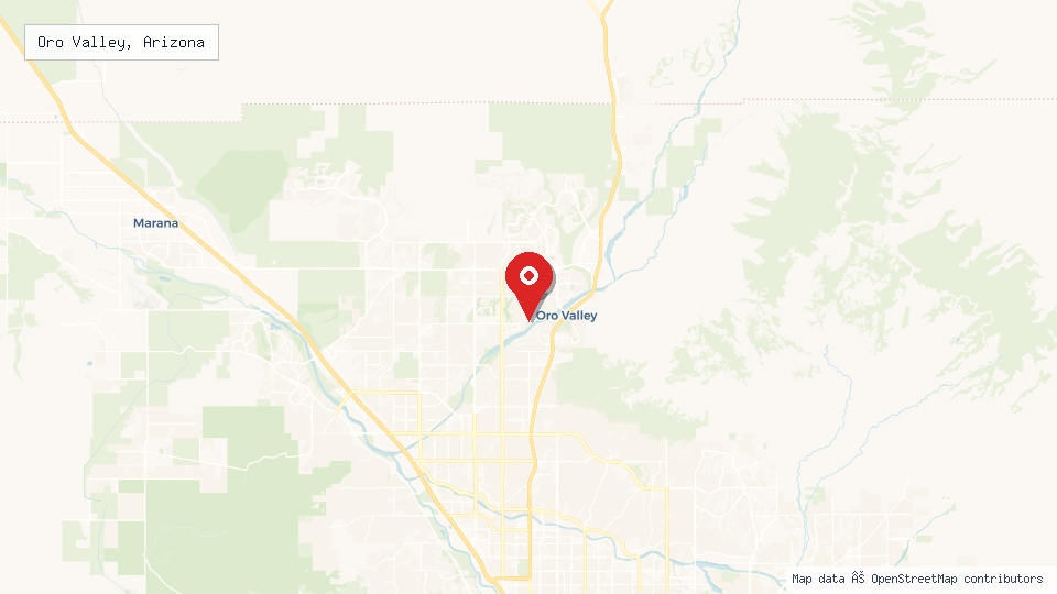 Street map of Oro Valley, Arizona with location pin