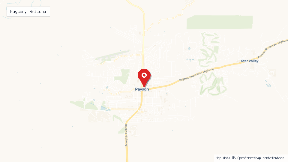 Street map of Payson, Arizona with location pin