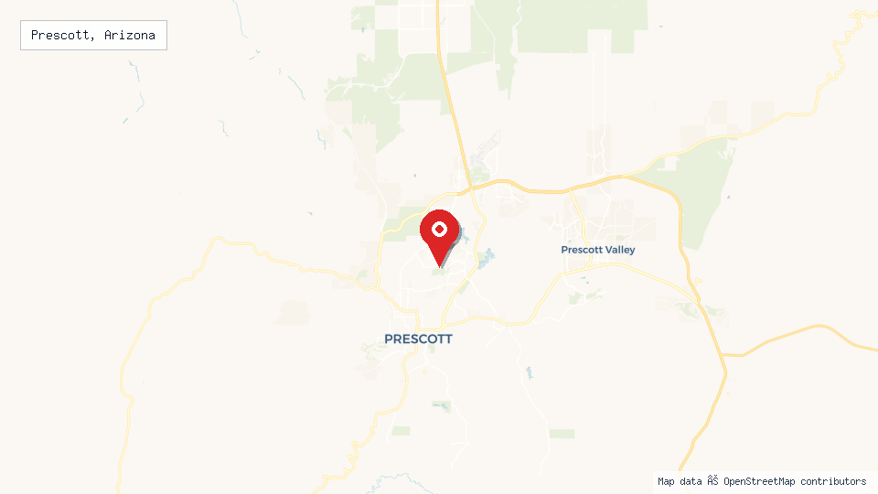 Street map of Prescott, Arizona with location pin