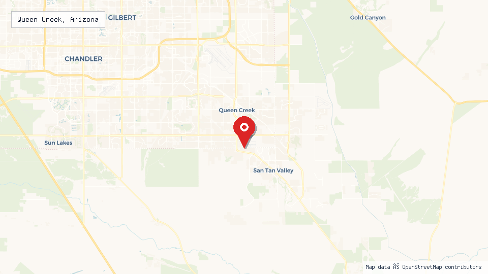 Street map of Queen Creek, Arizona with location pin
