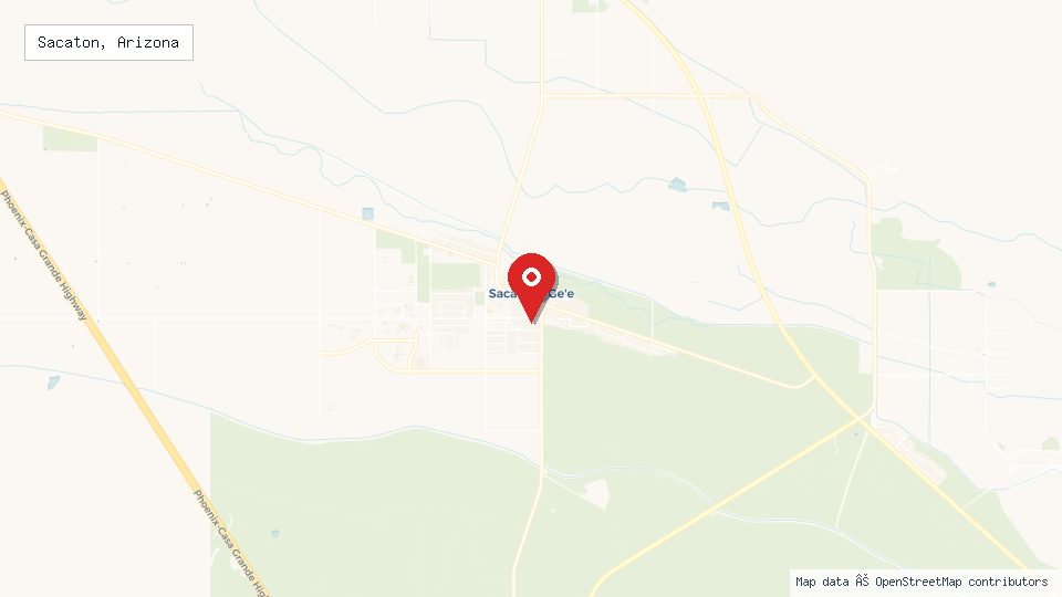 Street map of Sacaton, Arizona with location pin
