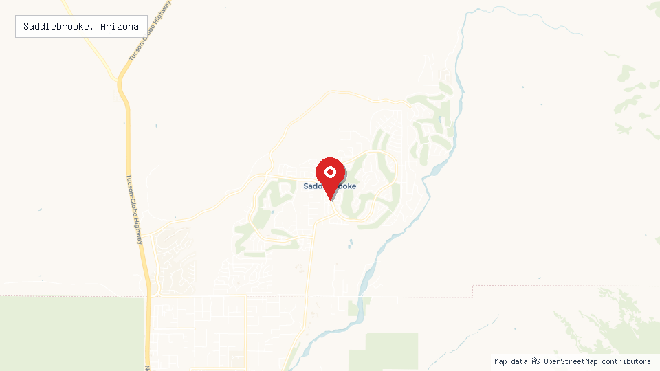 Street map of Saddlebrooke, Arizona with location pin