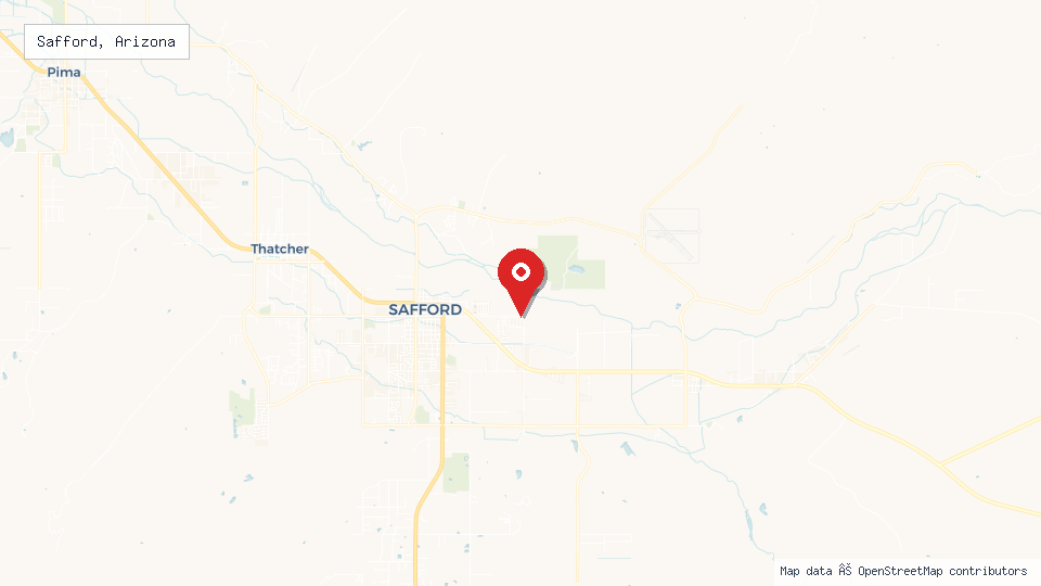 Street map of Safford, Arizona with location pin