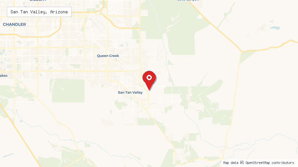Street map of San Tan Valley, Arizona with location pin