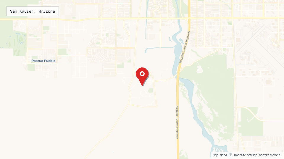 Street map of San Xavier, Arizona with location pin