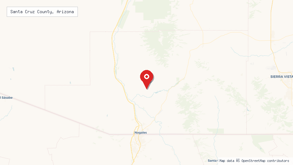 Street map of Santa Cruz County, Arizona with location pin