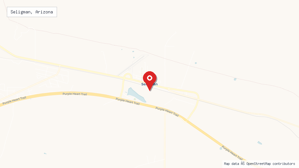 Street map of Seligman, Arizona with location pin