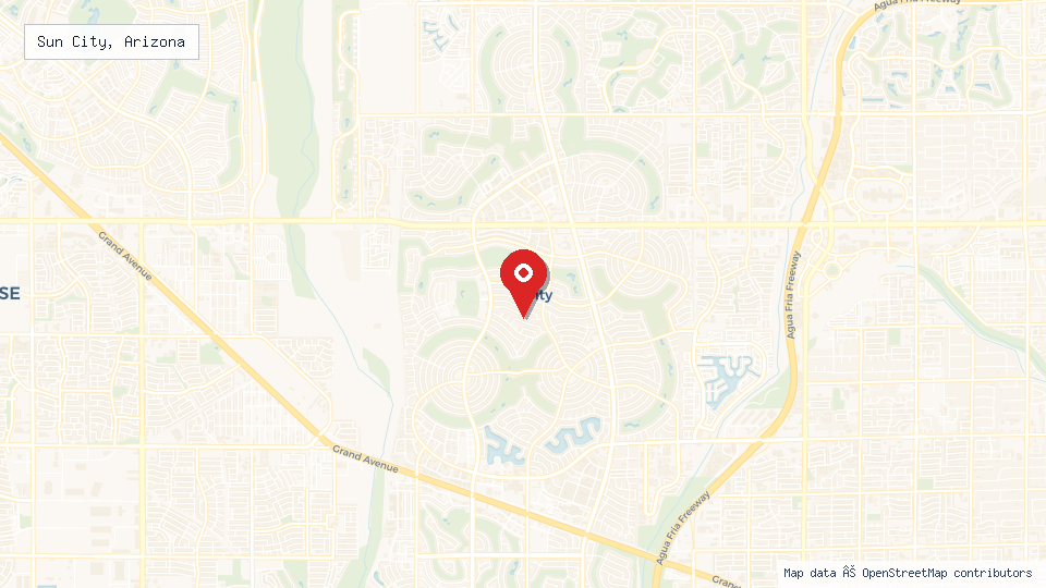 Street map of Sun City, Arizona with location pin