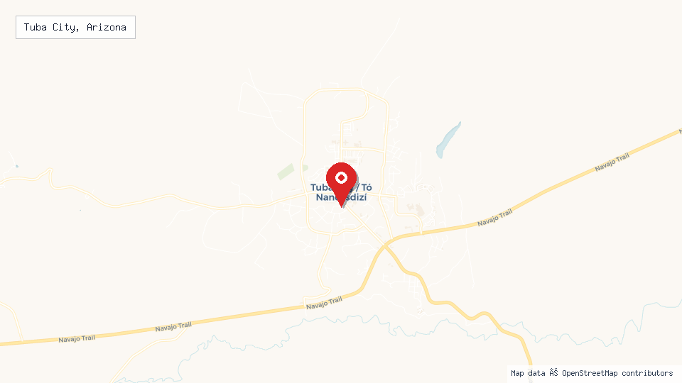 Street map of Tuba City, Arizona with location pin
