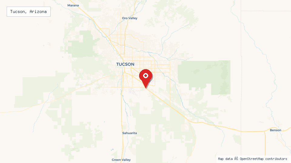 Street map of Tucson, Arizona with location pin