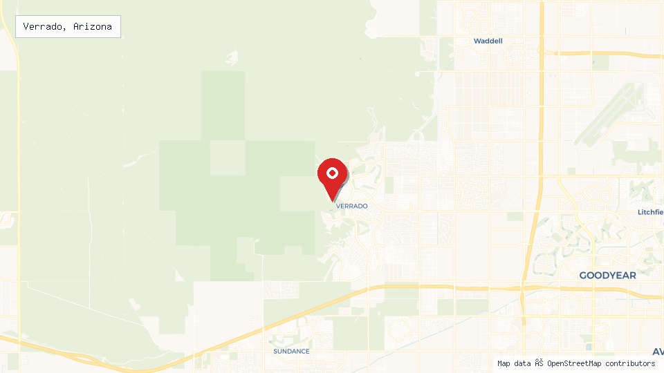 Street map of Verrado, Arizona with location pin