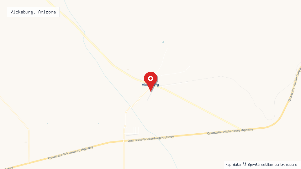 Street map of Vicksburg, Arizona with location pin