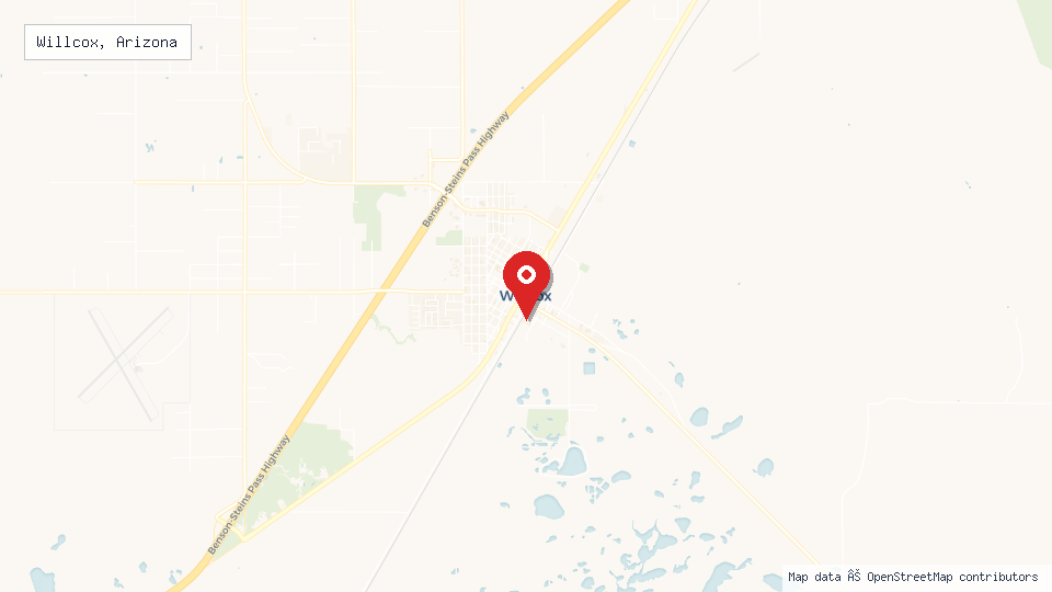 Street map of Willcox, Arizona with location pin