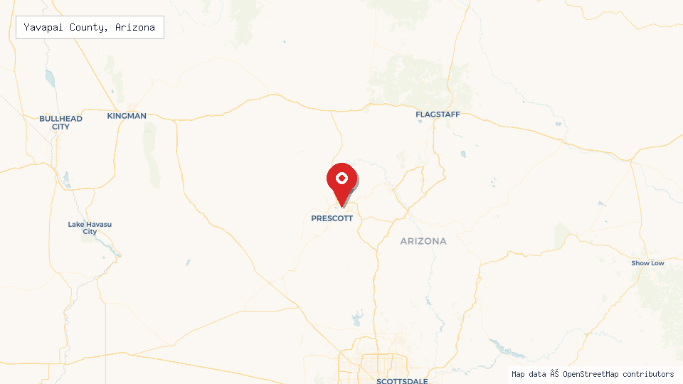 Street map of Yavapai County, Arizona with location pin