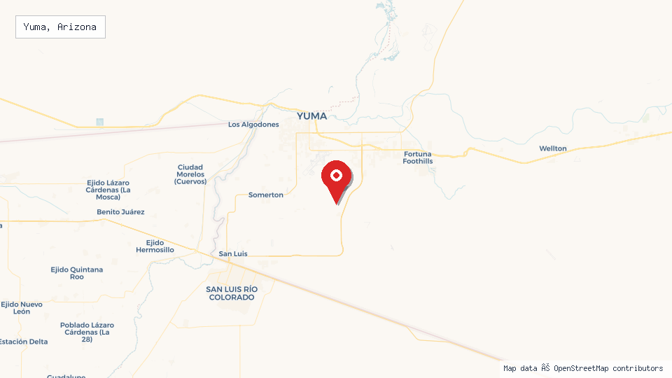 Street map of Yuma, Arizona with location pin