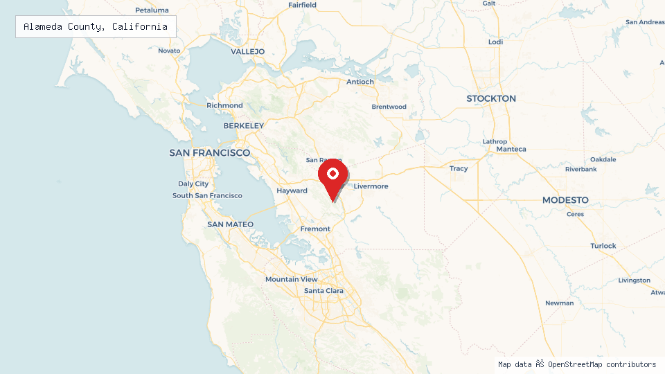 Street map of Alameda County, California with location pin