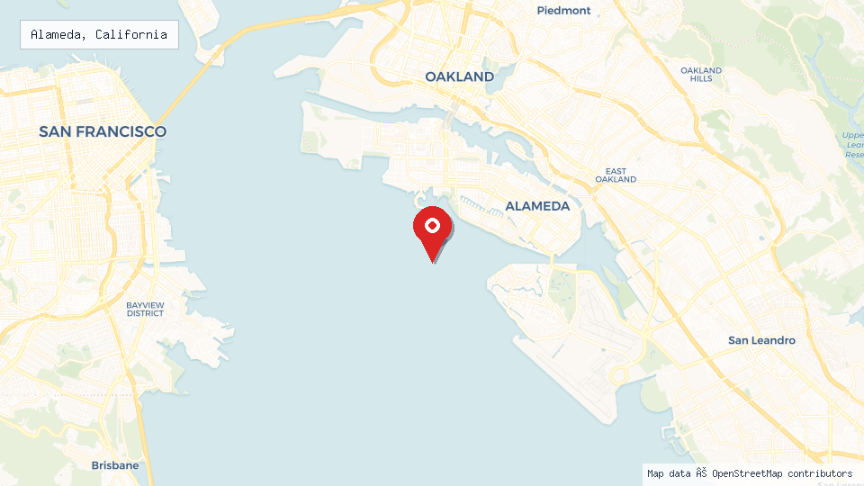 Street map of Alameda, California with location pin