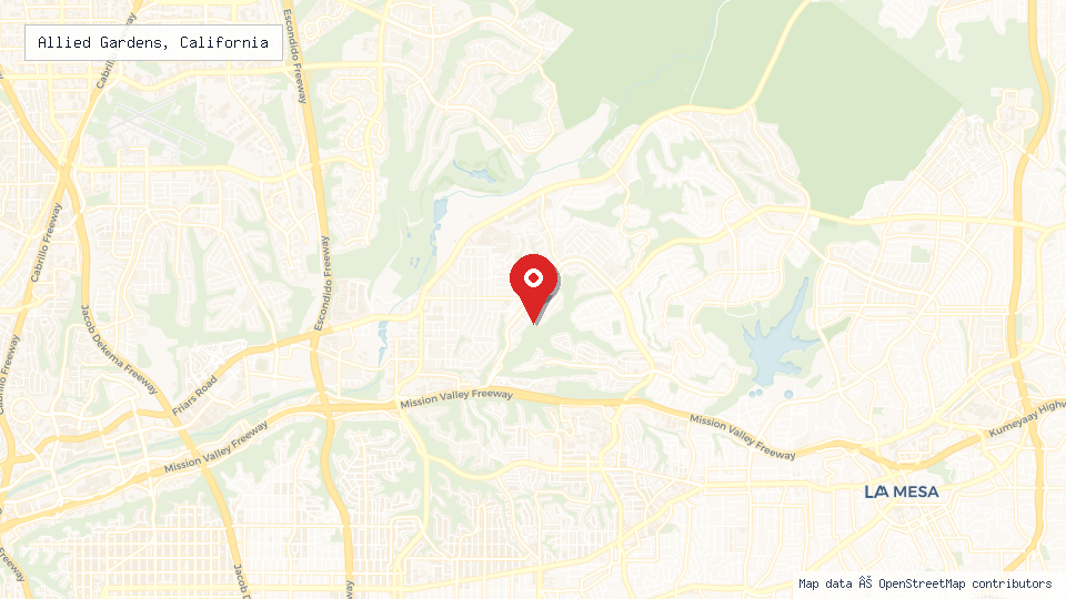 Street map of Allied Gardens, California with location pin