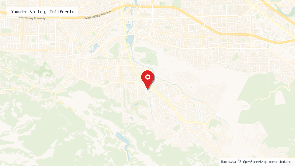 Street map of Almaden Valley, California with location pin