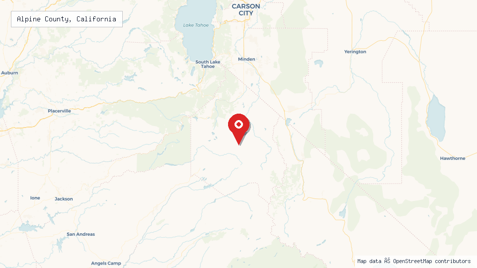 Street map of Alpine County, California with location pin