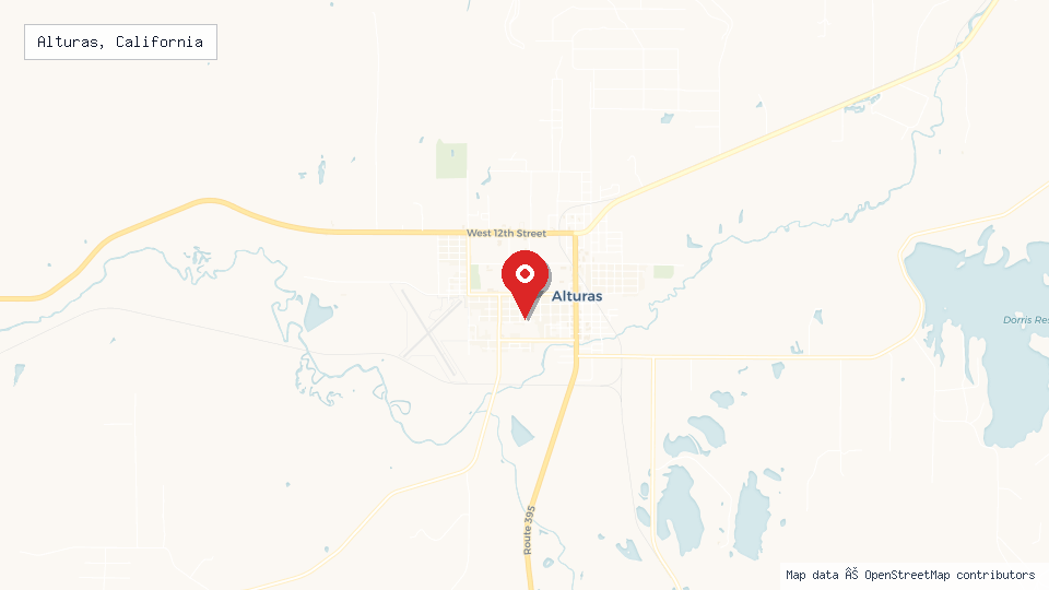 Street map of Alturas, California with location pin